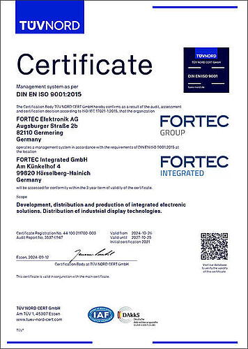 ISO cCertificate FORTEC Integrated Hörselberg-Hainich