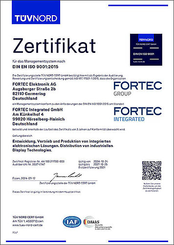 ISO-Zertifikat FORTEC Integrated Hörselberg-Hainich